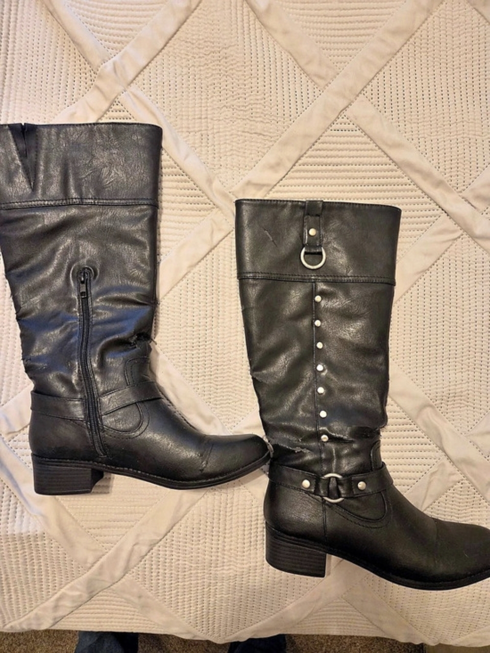 Rampage Indiana Black Moto Riding Boots Size 7.5 Studded Buckle Knee High